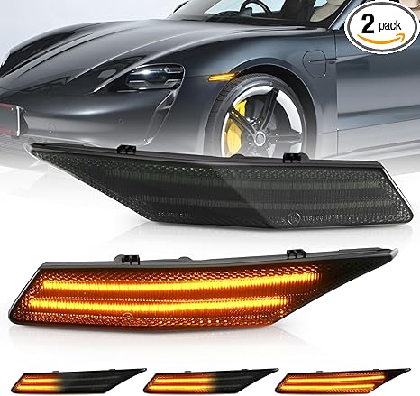 LED Side Marker Lights Sequential Amber Compatible with Porsche Taycan Sedan 2020-up Front Bumper