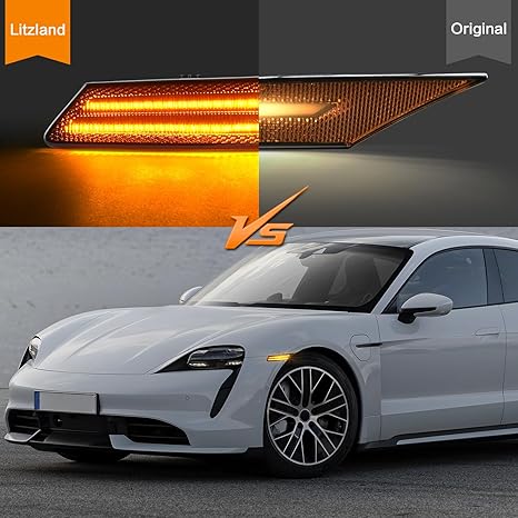 LED Side Marker Lights Sequential Amber Compatible with Porsche Taycan Sedan 2020-up Front Bumper